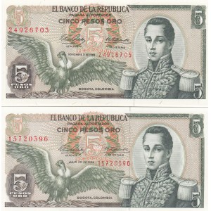 Colombia 5 pesos 1965 & 1968