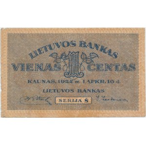 Lithuania 1 cent 1922 - Series S