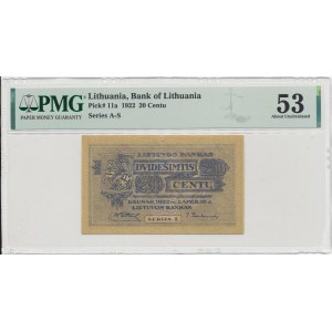Lithuania 20 centu 1922 - PMG 53