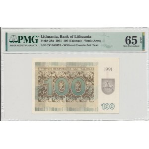 Lithuania 100 talonas 1991 - Without Counterfeit Text - PMG 65 EPQ
