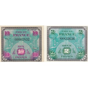 France 2 & 10 francs 1944 military