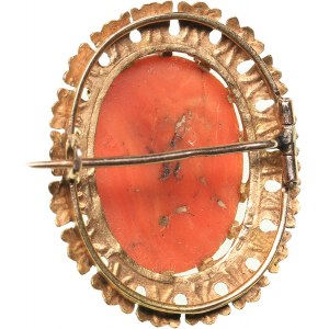 Antique hand carved coral 14k gold cameo brooch 19th century