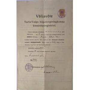 Estonian Extract from the Tartu-Valga Mortgage District Land Register 1934