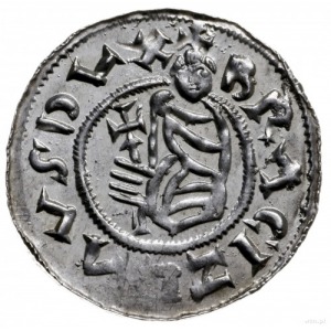 denar przed 1050; Aw: Popiersie z krzyżem w lewo, BRACI...