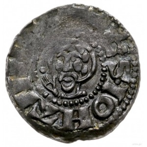 denar ok. 1170-1180, Kołobrzeg; Aw: Budowla trójwieżowa...