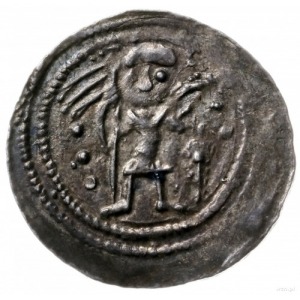 denar z lat 1146-1157; Aw: Rycerz stojący na wprost z p...