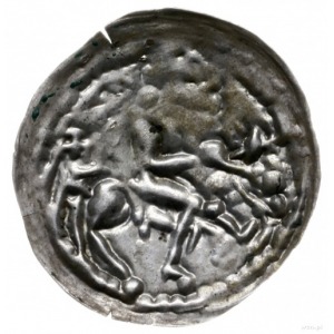 brakteat łaciński; Jeździec na koniu w prawo, z lewej M...