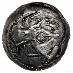 denar 1173-1185/90, Wrocław; Aw: Biskup z krzyżem i bib...