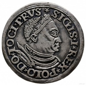 trojak 1534, Toruń; duża głowa króla w czepcu i zbroi, ...