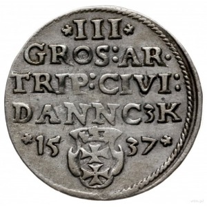 trojak 1537, Gdańsk; popiersie króla z wąską głową, koń...