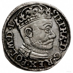 trojak 1584, Olkusz; głowa króla dzieli napis u góry, b...
