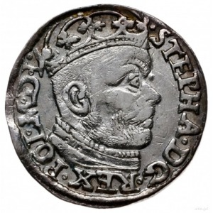 trojak 1584, Olkusz; głowa króla dzieli napis u góry, l...