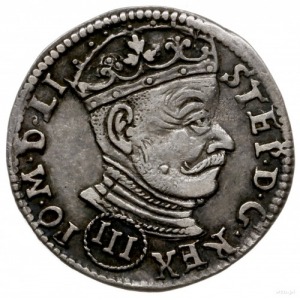 trojak 1580, Wilno; głowa króla dzieli napis u góry, no...