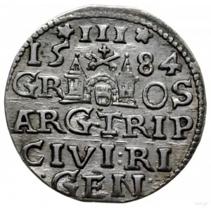 trojak 1584, Ryga; korona z rozetami; Iger R.84.1.c (R1...