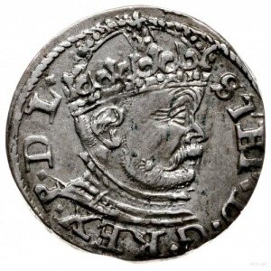 trojak 1586, Ryga; duża głowa króla, wysoka korona z li...