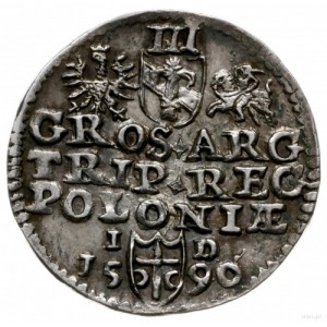trojak 1590, Olkusz; z herbem Przegonia na rewersie; Ig...