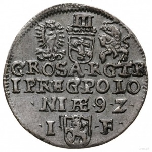 trojak 1592, Olkusz; herb Lewart w prostej tarczy, skró...
