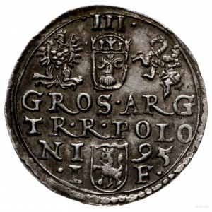 trojak 1595, Olkusz; mała głowa króla, bez trójnogiej s...