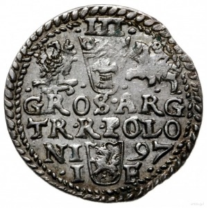 trojak 1597, Olkusz; korona z wąskim rondem, w otoku SI...
