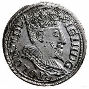 trojak 1598, Olkusz; głowa króla z krótką brodą i koron...