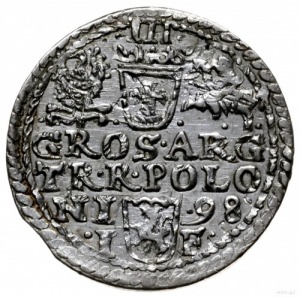 trojak 1598, Olkusz; głowa króla z krótką brodą i koron...