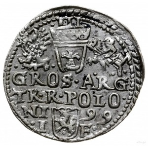 trojak 1599, Olkusz; głowa starego typu, na awersie POL...