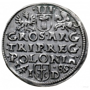 trojak 1589, Poznań; popiersie z dużym zarostem króla, ...