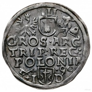 trojak 1590, Poznań; I-D na rewersie, korona z rozetką ...