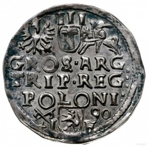 trojak 1590, Poznań; I-F na rewersie, płaska korona z l...