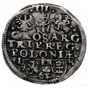 trojak 1596, Poznań; u dołu rewersu kwiatek trójlistny,...