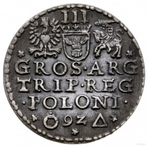 trojak 1592, Malbork; herb Snopek z bokami do góry, na ...