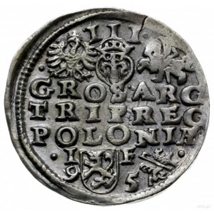 trojak 1595, Lublin; skrócona data rozdzielona herbem L...