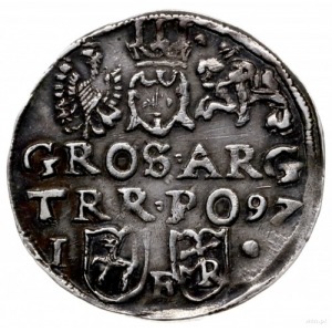 trojak 1597, Lublin; I-F, herb Lewart i monogram Melchi...