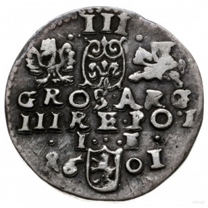 trojak 1601, Lublin; małe popiersie, kryza karbowana, r...