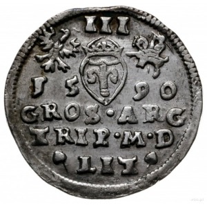 trojak 1590, Wilno; herb Leliwa pod głową króla; Iger V...