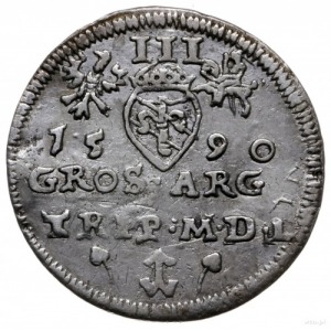 trojak 1590, Wilno; z herbem podskarbiego Demetriusza C...