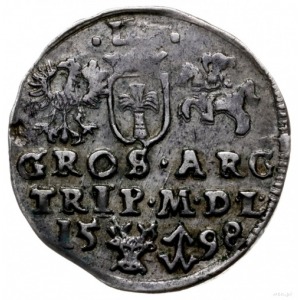 trojak 1598, Wilno; rzadko spotykane popiersie króla z ...