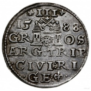 trojak 1588, Ryga; mała głowa króla (korona z rozetą); ...