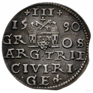 trojak 1590, Ryga; rzadki typ monety z dużą głową króla...