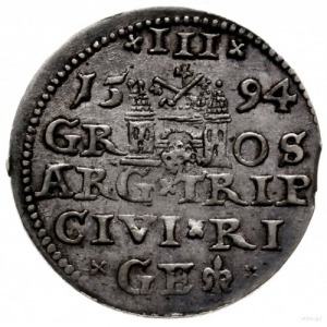 trojak 1594, Ryga; na awersie rzadka w tym roczniku koń...