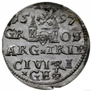 trojak 1597, Ryga; Iger R.97.1.a, K.-G. 4; lekko niecen...