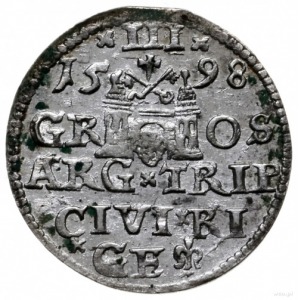 trojak 1598, Ryga; z krzyżykiem na końcu napisu otokowe...