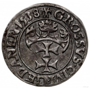 grosz 1538, Gdańsk; końcówka napisu na awersie PRVSS; C...