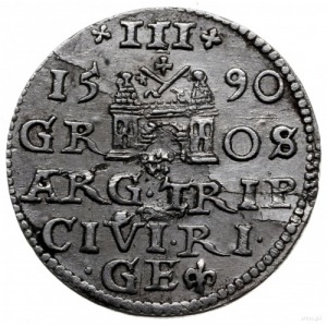 trojak 1590, Ryga; duża głowa króla; Iger R.90.2.c (R2)...