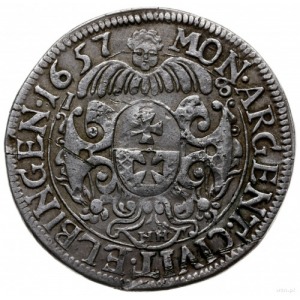 ort 1657, Elbląg; rzadki wariant z literami NH, moneta ...