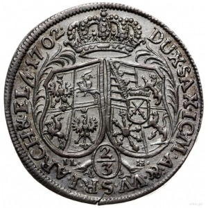2/3 talara (gulden) 1702, Drezno; IL-H pod tarczami, ha...