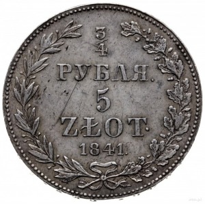 3/4 rubla = 5 złotych 1841 M-W, Warszawa; odmiana z luź...