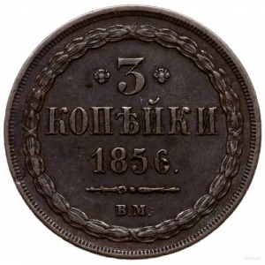 3 kopiejki 1856 BM, Warszawa; Bitkin 454, Brekke 171, P...