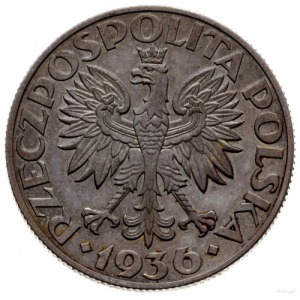 5 złotych 1936, Warszawa; Żaglowiec, na rewersie wypukł...