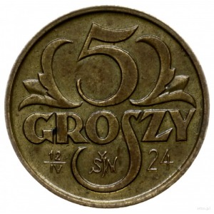 5 groszy 1923, Warszawa; na rewersie data 12 IV 24 i mo...